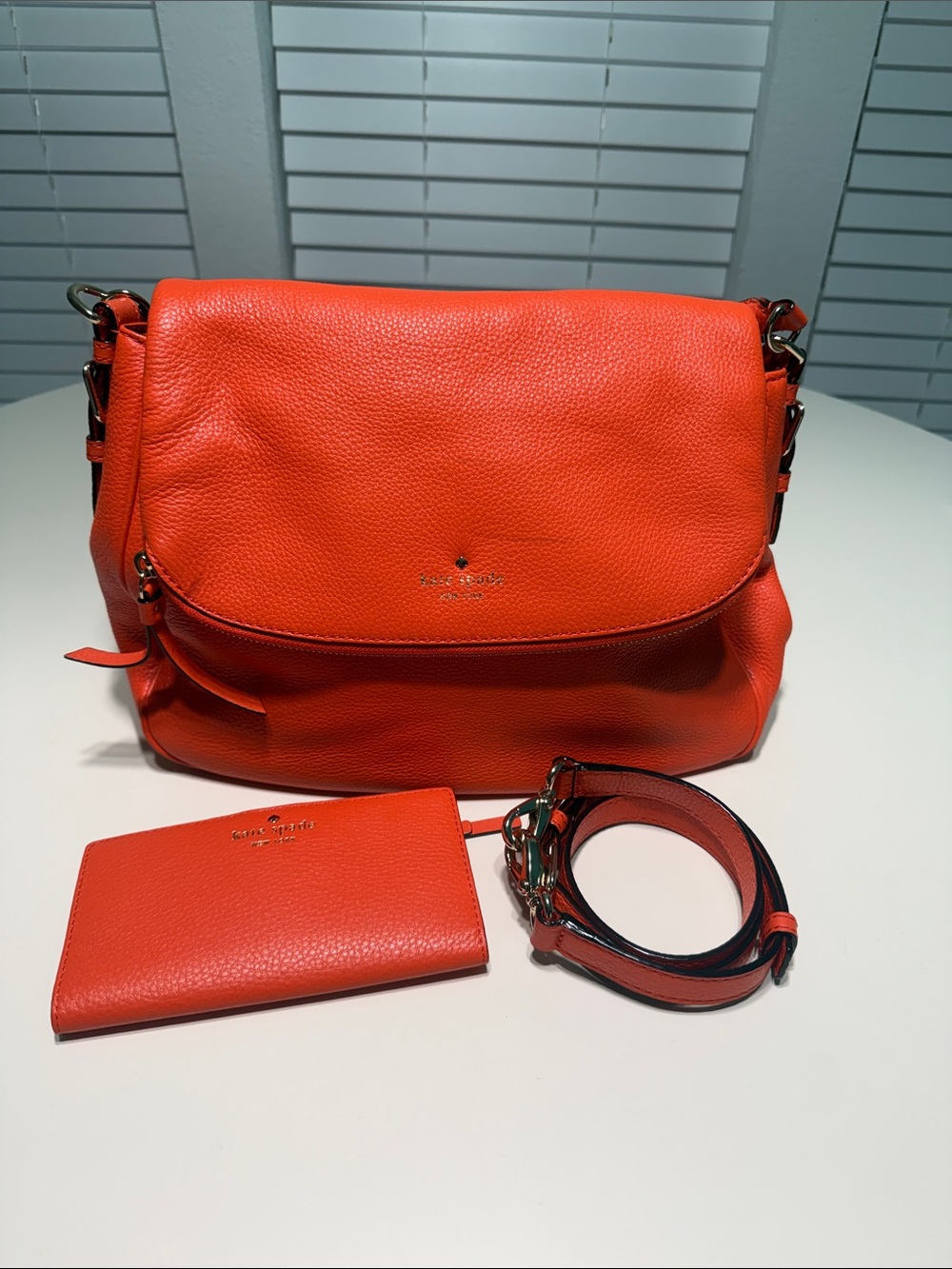kate spade Bright Orange Pebbled Leather Crossbody with Wallet